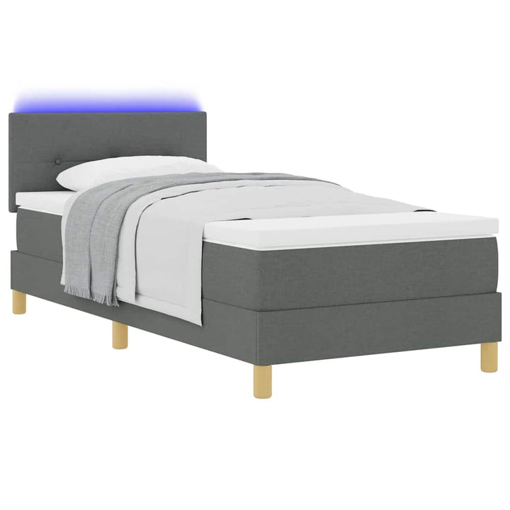 LED Box Spring Bed med hovedgærde Mørkegrå 90 x 190 cm Stof