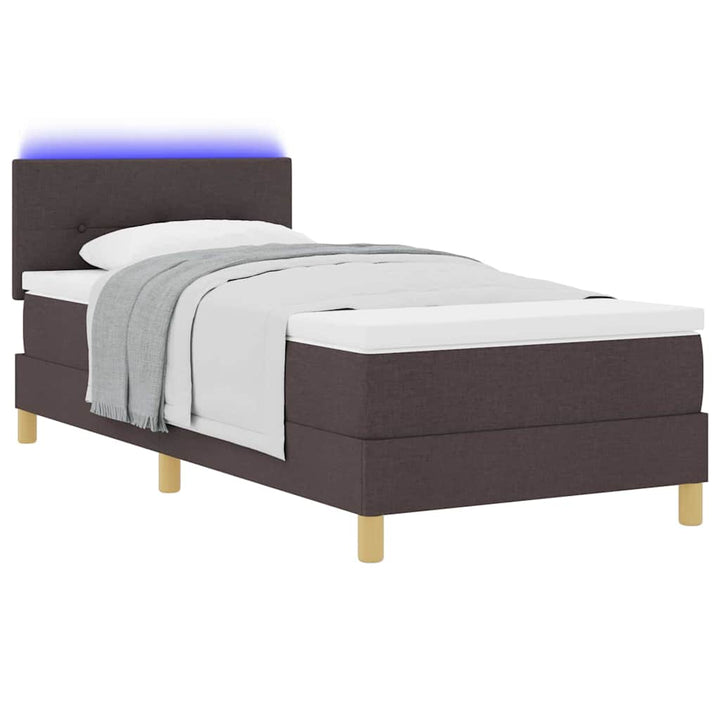 LED Box Spring Bed med hovedgærde Mørk Brun 90 x 190 cm Stof