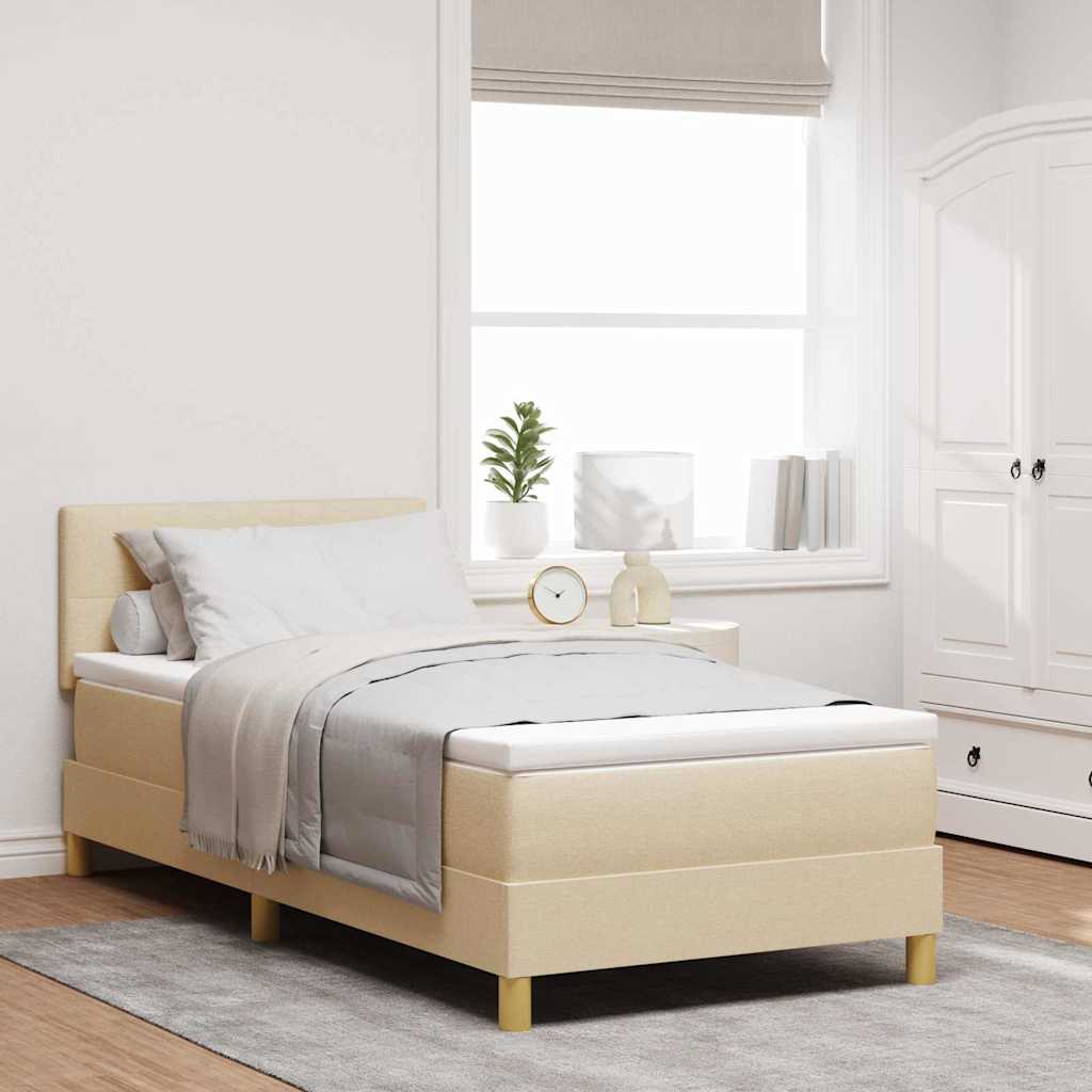 LED Box Spring Bed med LED-lysstrimler Creme 90 x 190 cm Stof