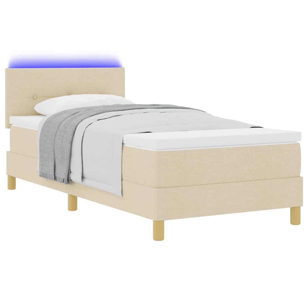 LED Box Spring Bed med LED-lysstrimler Creme 90 x 190 cm Stof