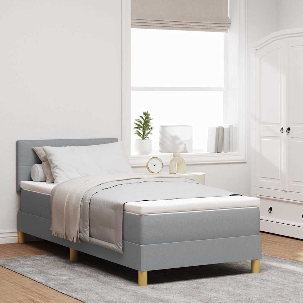 LED Box Spring Bed med LED-lysstrimler Lysegrå 90 x 200 cm Stof