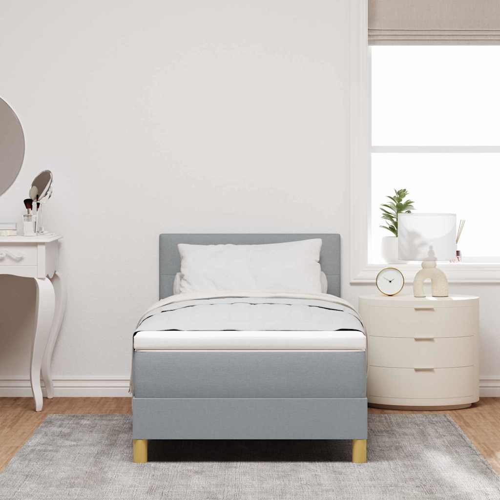 LED Box Spring Bed med LED-lysstrimler Lysegrå 90 x 200 cm Stof