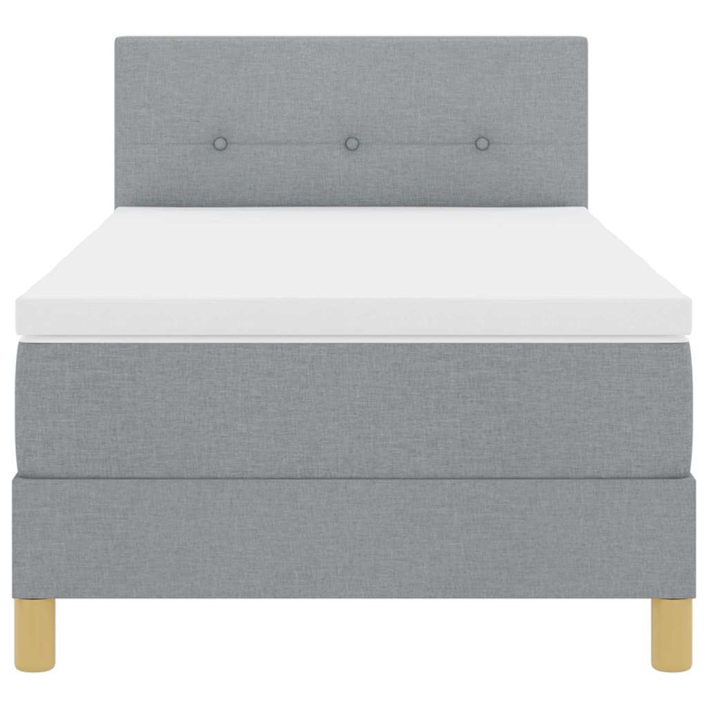 LED Box Spring Bed med LED-lysstrimler Lysegrå 90 x 200 cm Stof