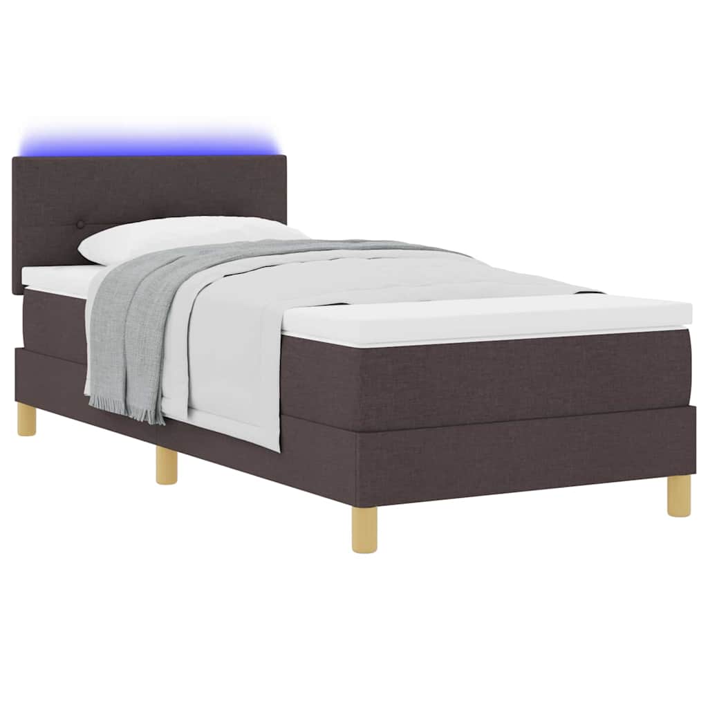 LED Box Spring Bed med hovedgærde Mørk Brun 100 x 200 cm Stof