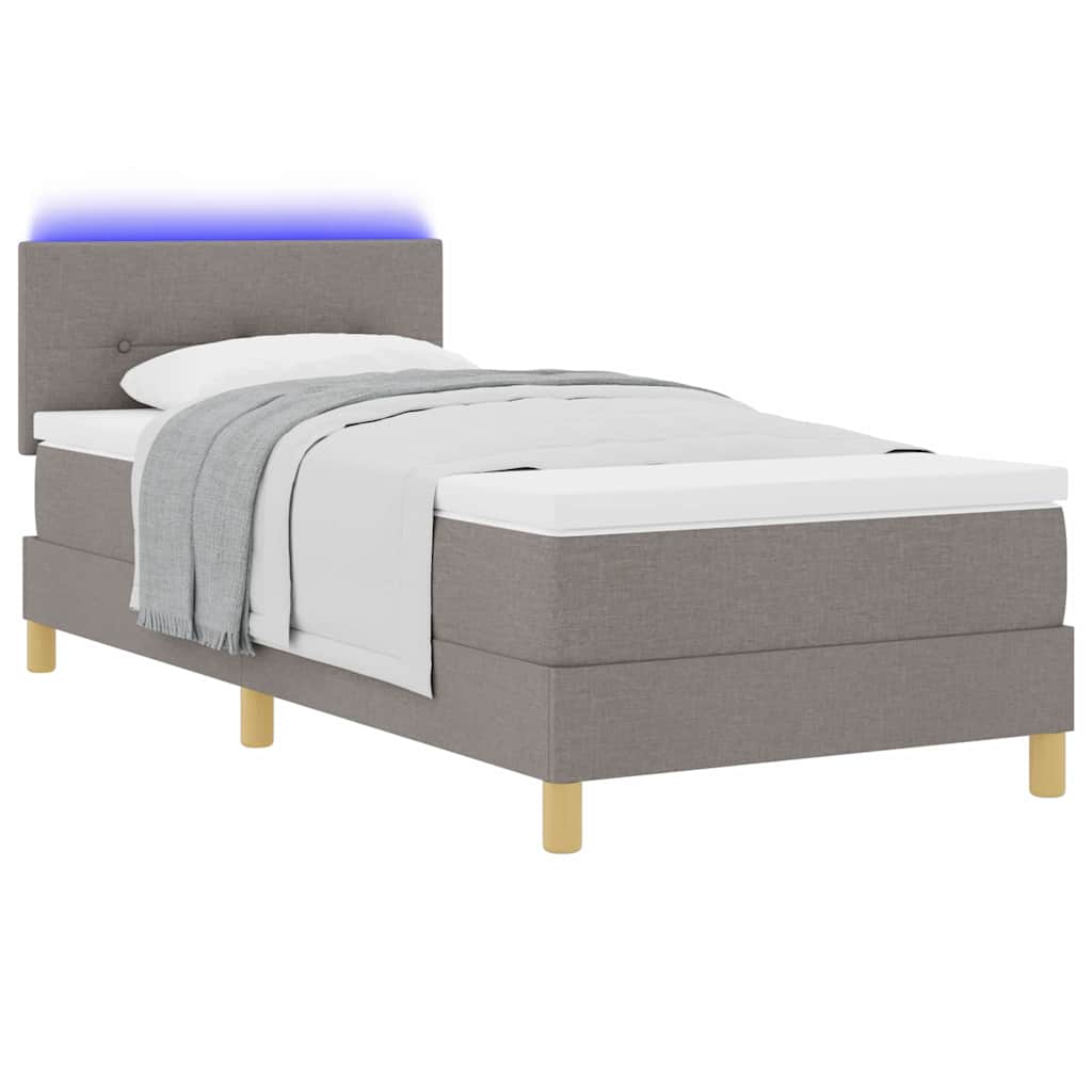 LED Box Spring Bed med hovedgærde Gråbrun 100 x 200 cm Stof