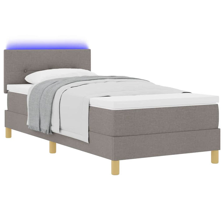 LED Box Spring Bed med hovedgærde Gråbrun 100 x 200 cm Stof