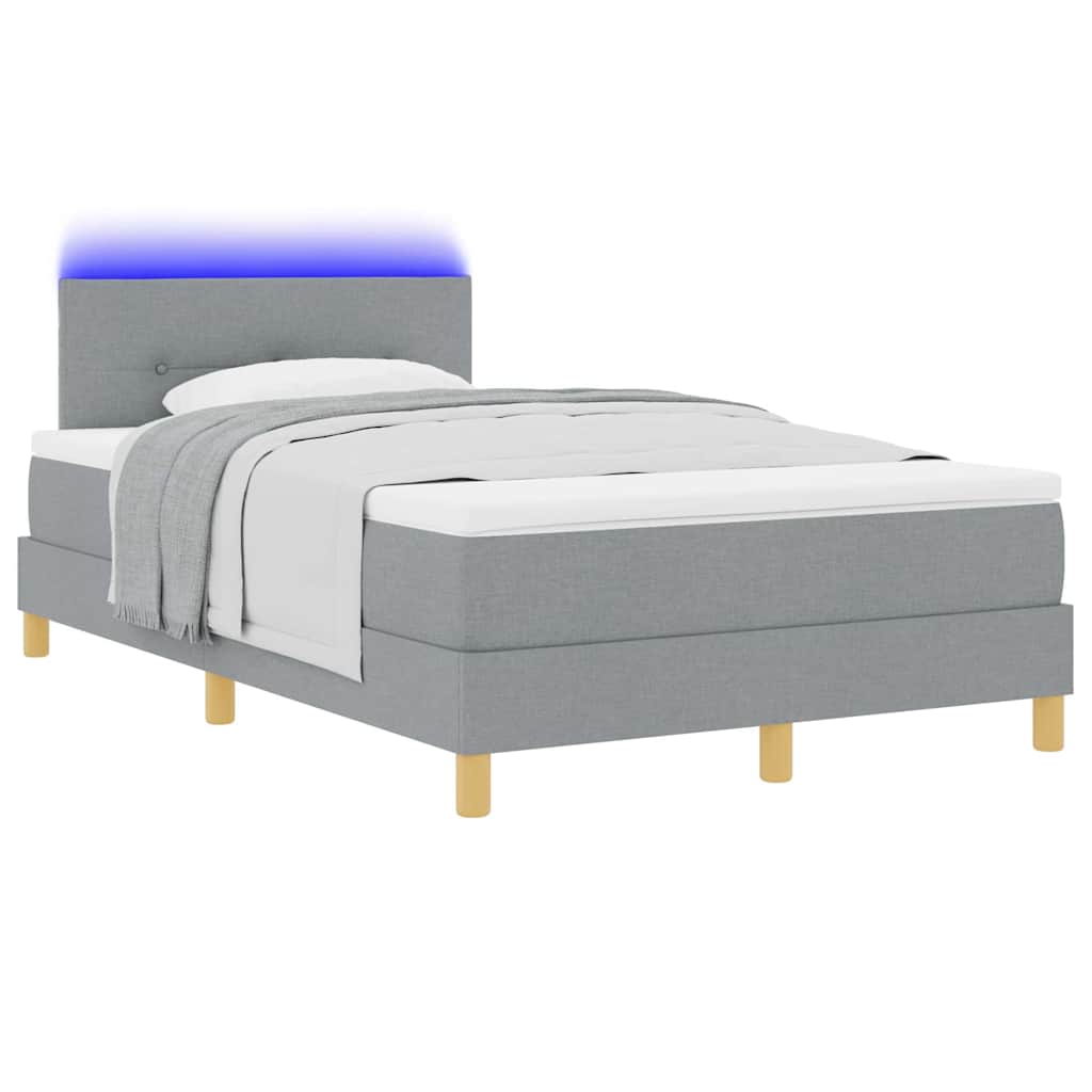 LED Box Spring Bed med hovedgærde Lysegrå 120 x 190 cm Stof