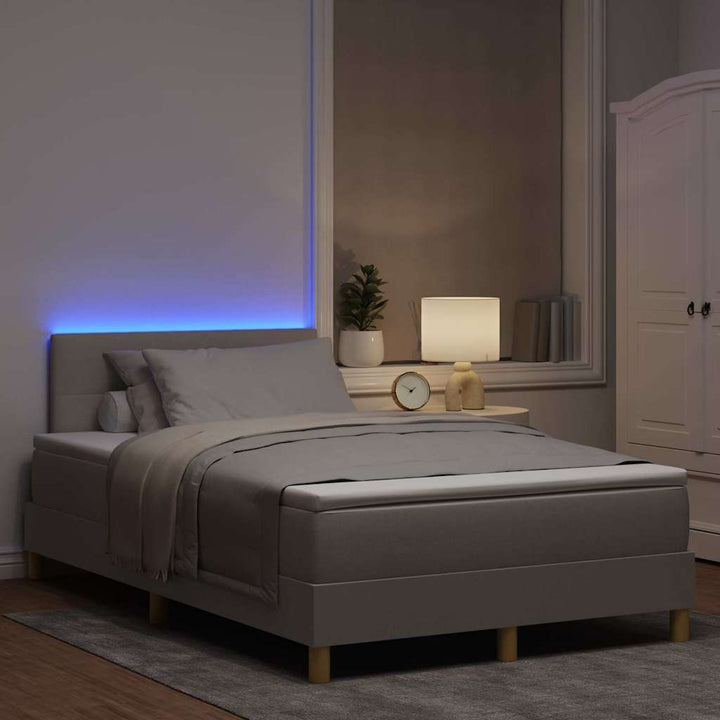 LED Box Spring Bed med hovedgærde Gråbrun 120 x 190 cm Stof
