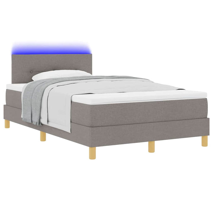 LED Box Spring Bed med hovedgærde Gråbrun 120 x 190 cm Stof