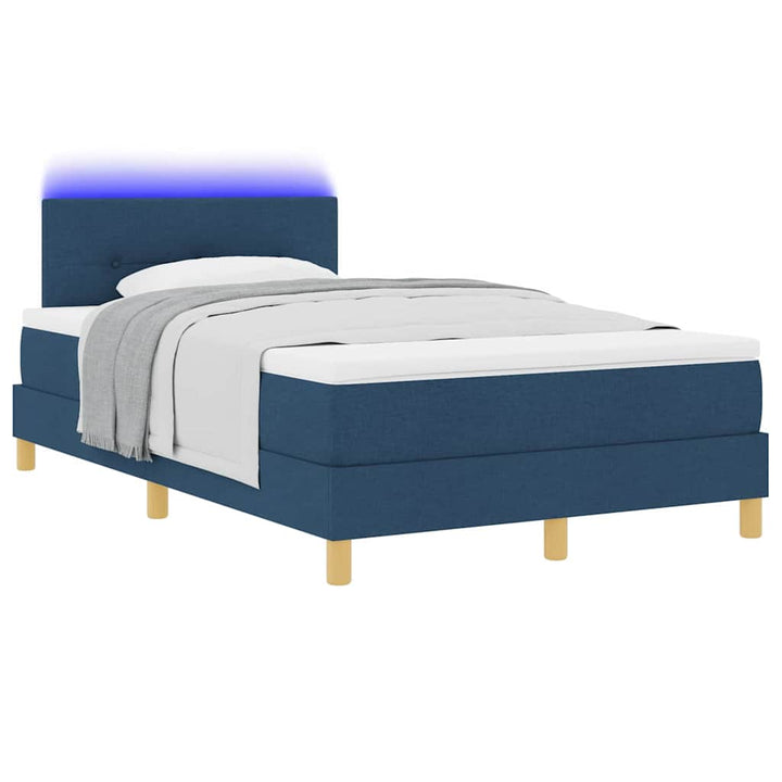 LED Box Spring Bed med hovedgærde Blå 120 x 190 cm Stof