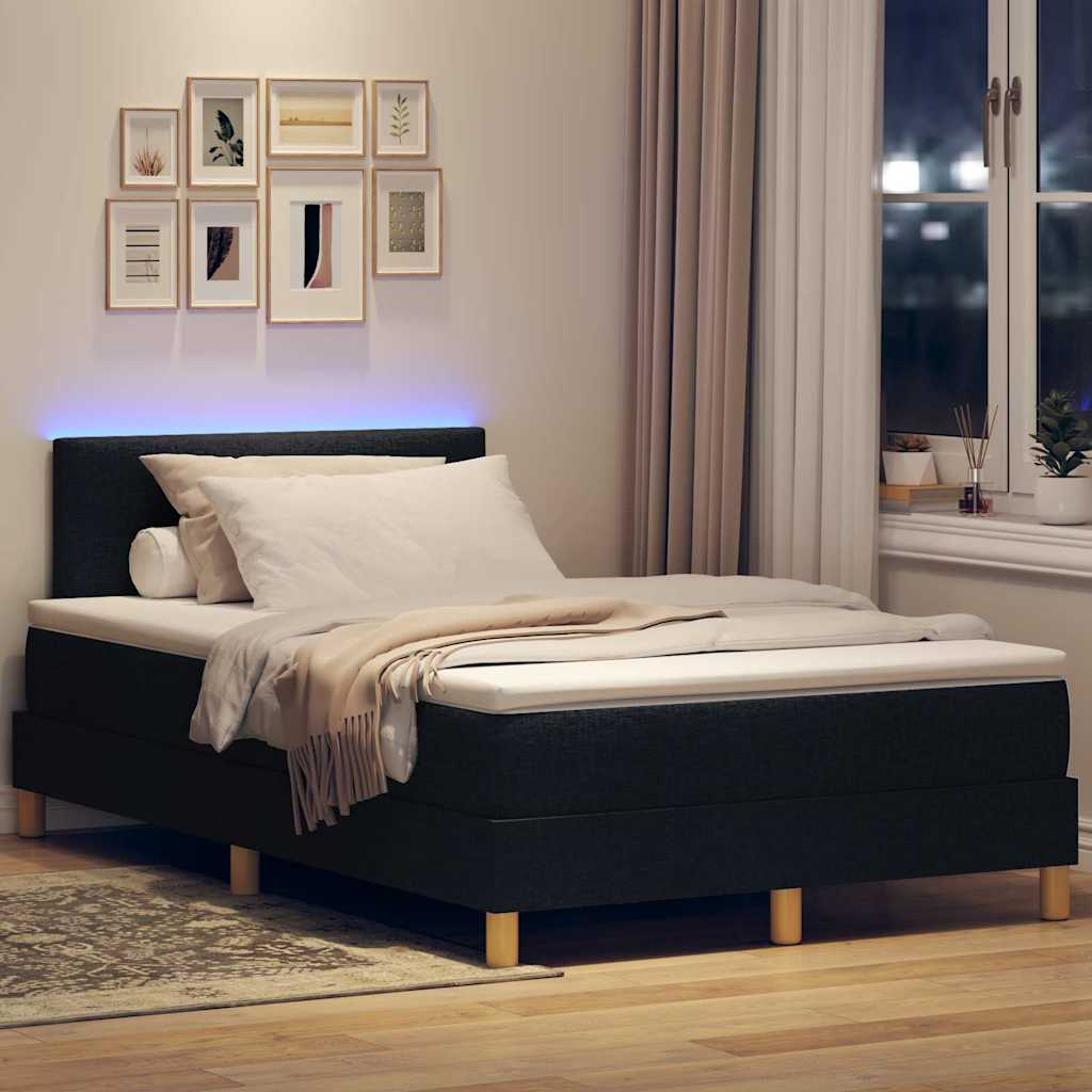 LED Box Spring Bed med LED-lysstrimler Sort 120 x 200 cm Stof