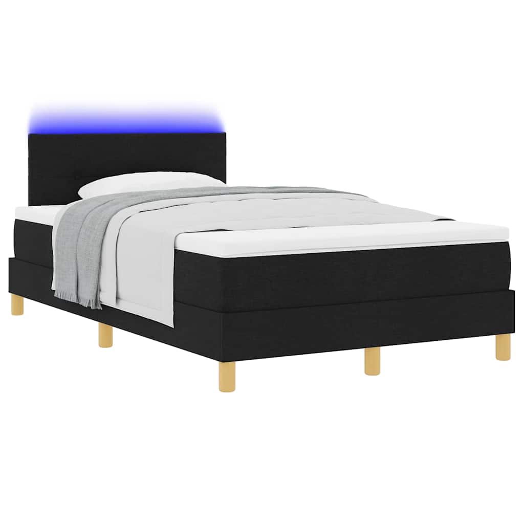 LED Box Spring Bed med LED-lysstrimler Sort 120 x 200 cm Stof