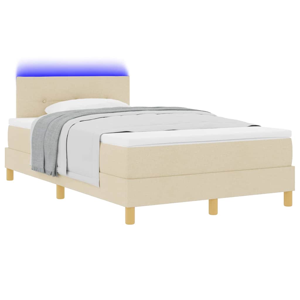 LED Box Spring Bed med LED-lysstrimler Creme 120 x 200 cm Stof