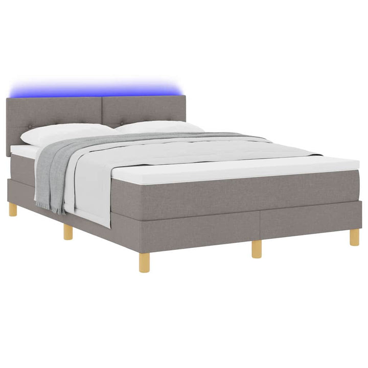 LED Box Spring Bed med hovedgærde Gråbrun 140 x 200 cm Stof