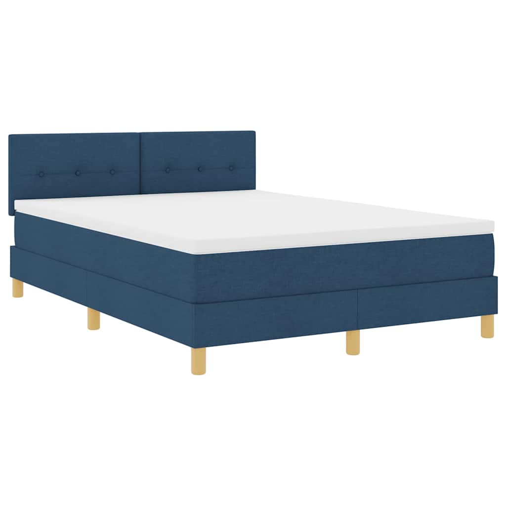 LED Box Spring Bed med LED-lysstrimler Blå 140 x 200 cm Stof