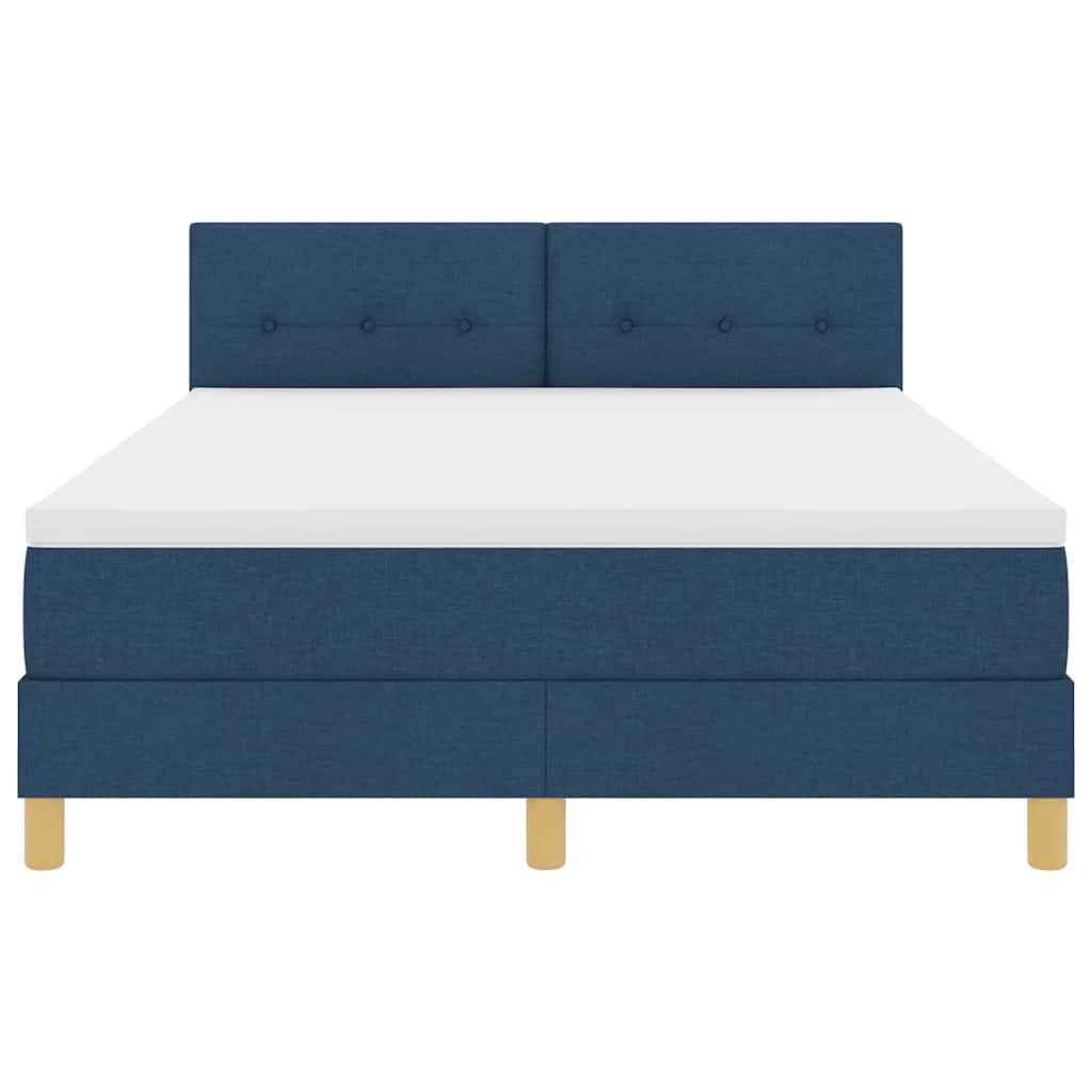 LED Box Spring Bed med LED-lysstrimler Blå 140 x 200 cm Stof