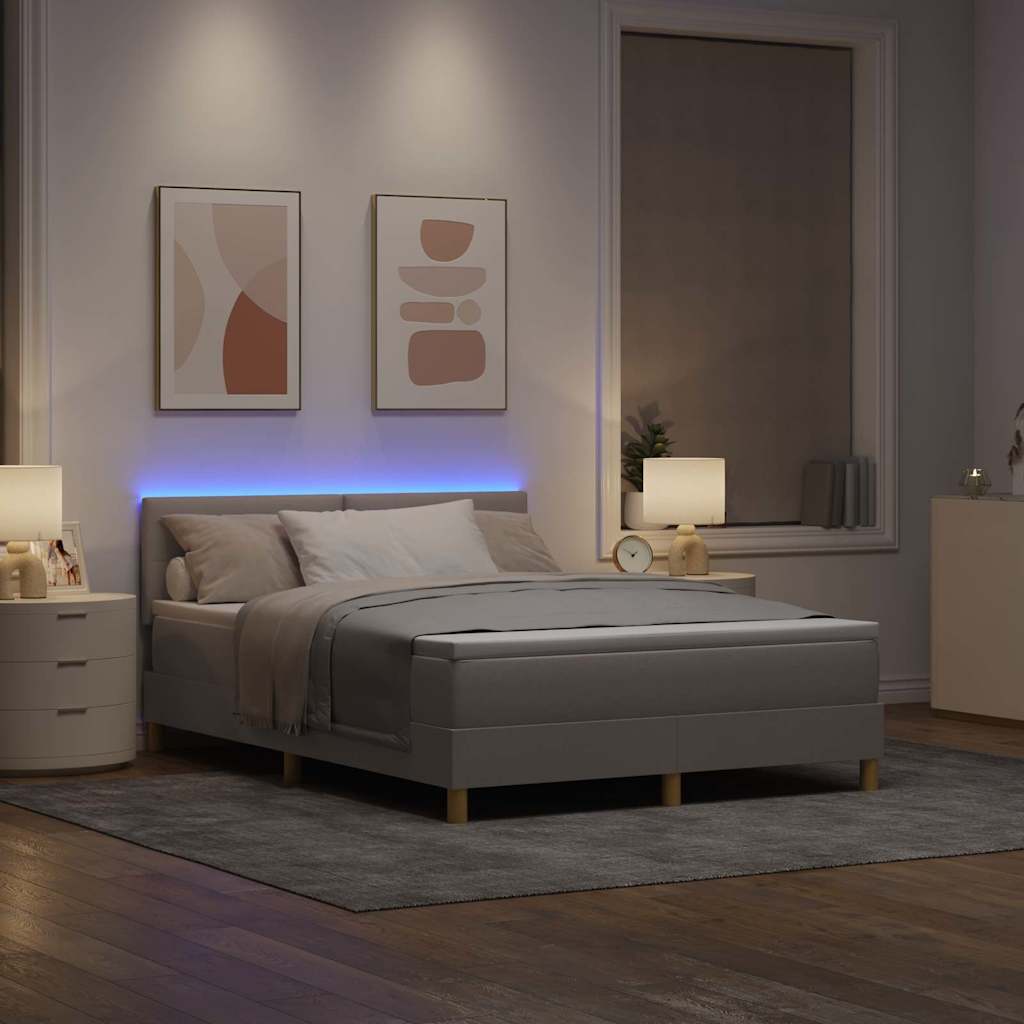 LED Box Spring Bed med hovedgærde Gråbrun 160 x 200 cm Stof