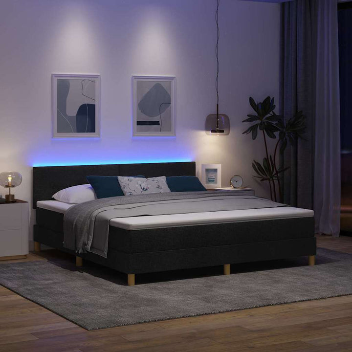 LED Box Spring Bed med LED-lysstrimler Sort 180 x 200 cm Stof