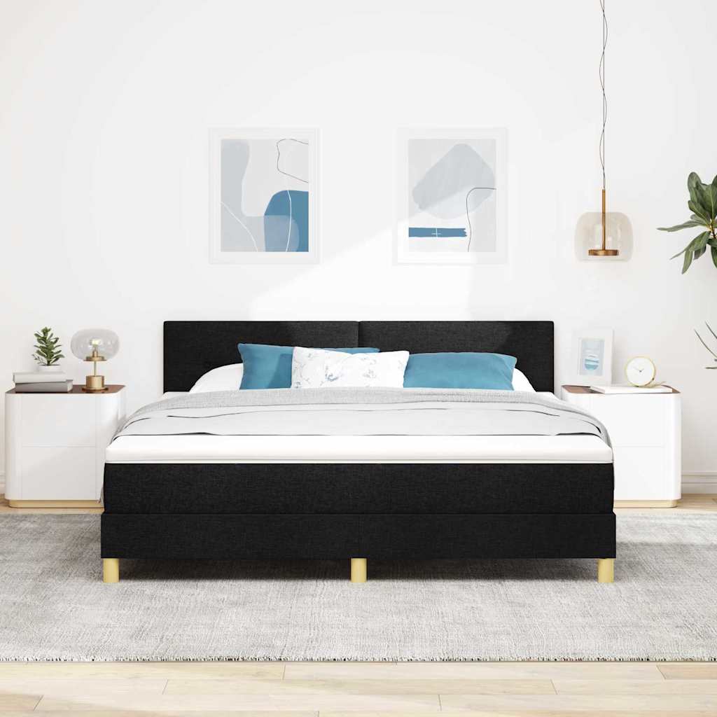LED Box Spring Bed med LED-lysstrimler Sort 180 x 200 cm Stof