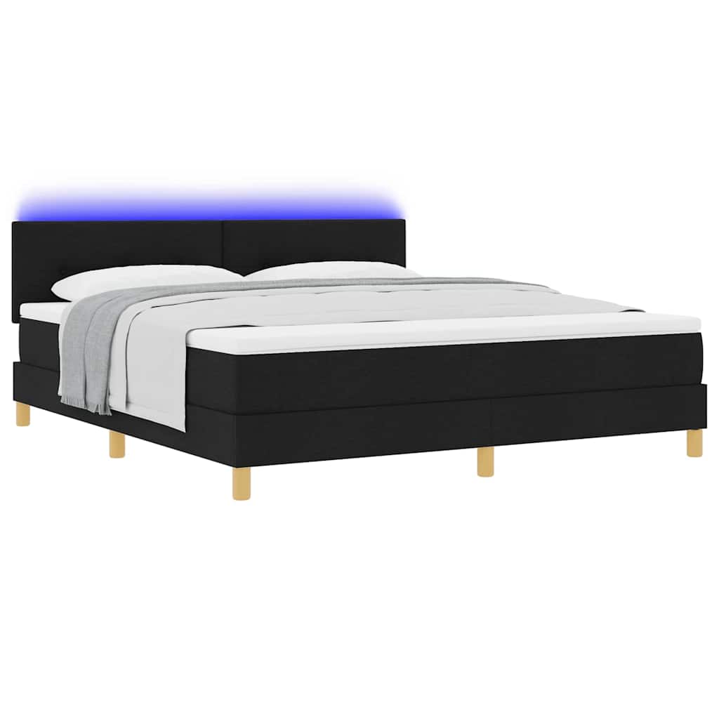 LED Box Spring Bed med LED-lysstrimler Sort 180 x 200 cm Stof