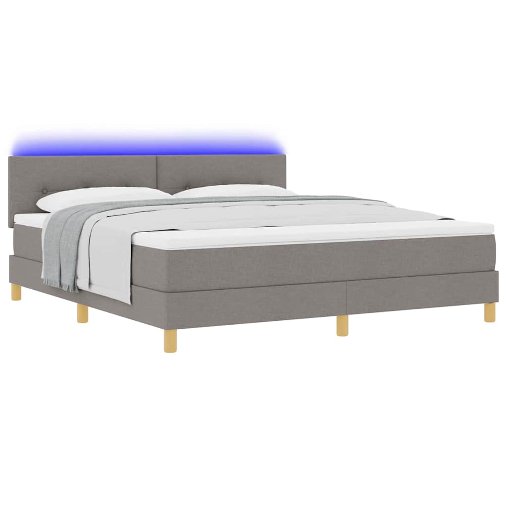 LED Box Spring Bed med hovedgærde Gråbrun 180 x 200 cm Stof