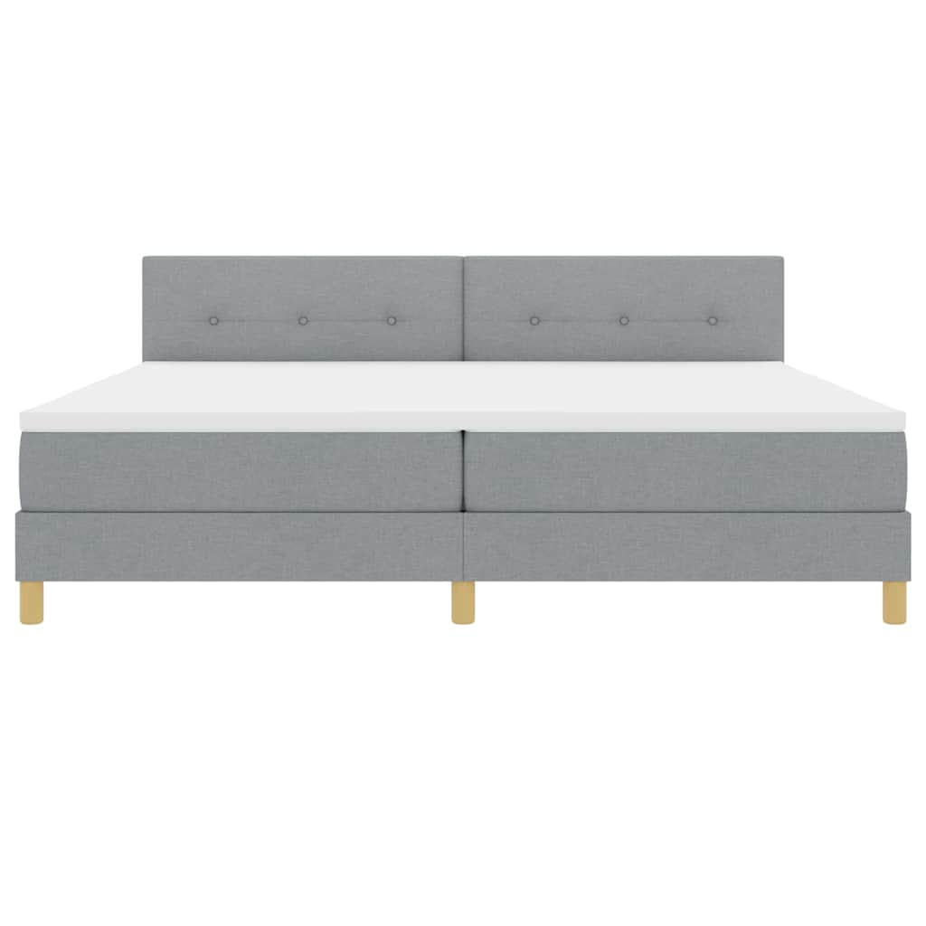 LED Box Spring Bed med hovedgærde Lysegrå 200 x 200 cm Stof