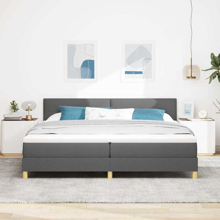 LED Box Spring Bed med hovedgærde Mørkegrå 200 x 200 cm Stof