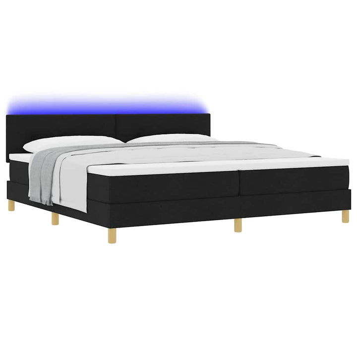 LED Box Spring Bed med LED-lysstrimler Sort 200 x 200 cm Stof