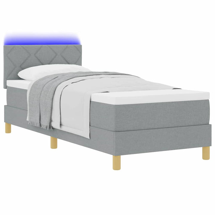 LED Box Spring Bed med LED-lysstrimler Lysegrå 80 x 200 cm Stof