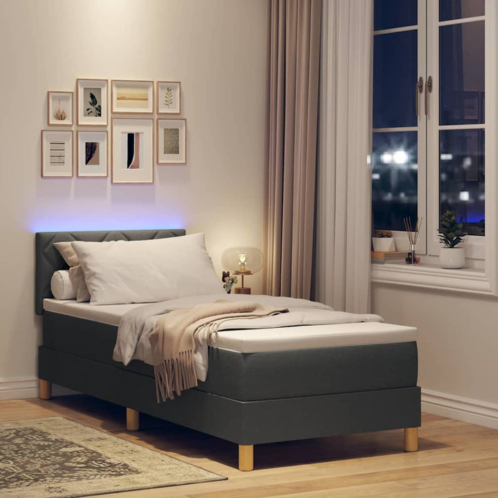 LED Box Spring Bed med pude Mørkegrå 80 x 200 cm Stof