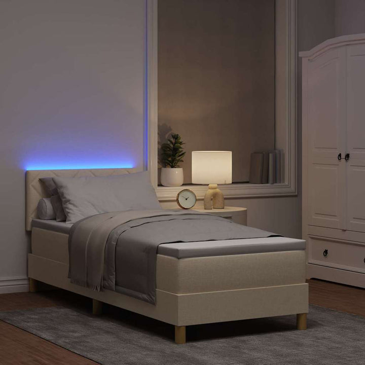 LED Box Spring Bed med hovedgærde Creme 80 x 200 cm Stof