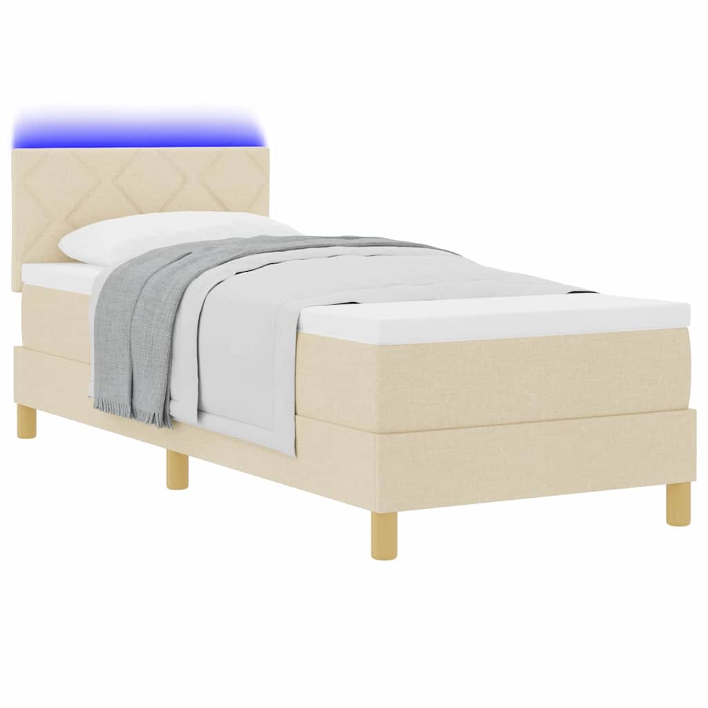 LED Box Spring Bed med hovedgærde Creme 80 x 200 cm Stof