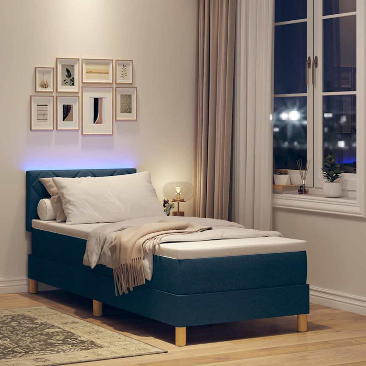 LED Box Spring Bed med hovedgærde Blå 80 x 200 cm Stof