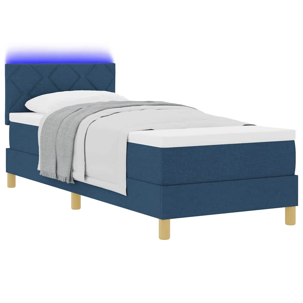 LED Box Spring Bed med hovedgærde Blå 80 x 200 cm Stof