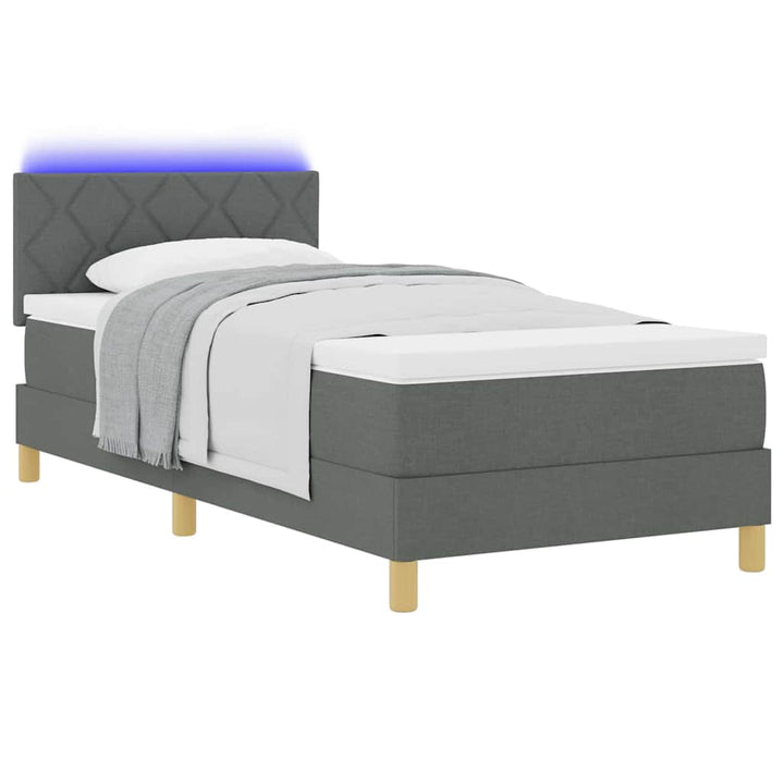 LED Box Spring Bed med hovedgærde Mørkegrå 90 x 190 cm Stof