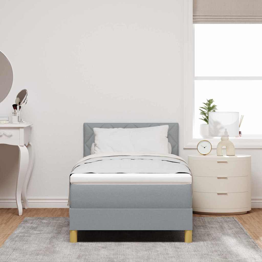 LED Box Spring Bed med LED-lysstrimler Lysegrå 90 x 200 cm Stof