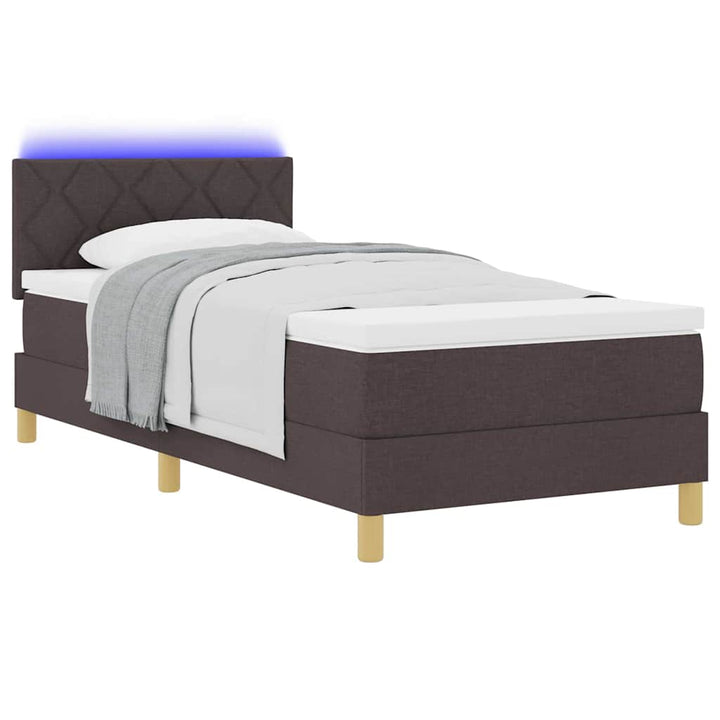 LED Box Spring Bed med hovedgærde Mørk Brun 90 x 200 cm Stof