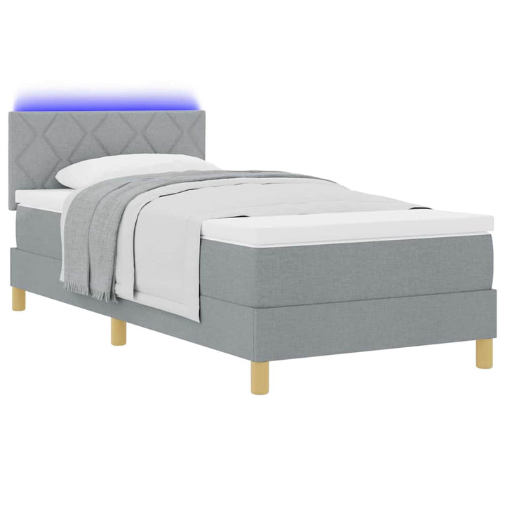 LED Box Spring Bed med hovedgærde Lysegrå 100 x 200 cm Stof