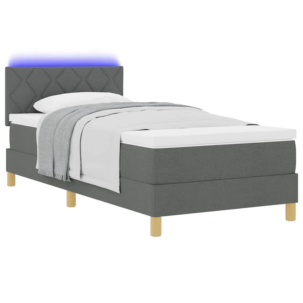 LED Box Spring Bed med hovedgærde Mørkegrå 100 x 200 cm Stof