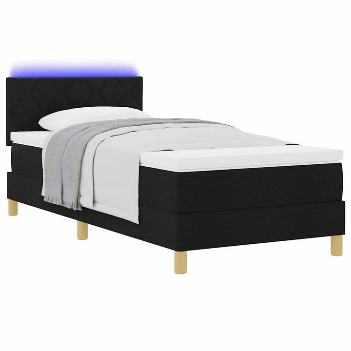 LED Box Spring Bed med LED-lysstrimler Sort 100 x 200 cm Stof