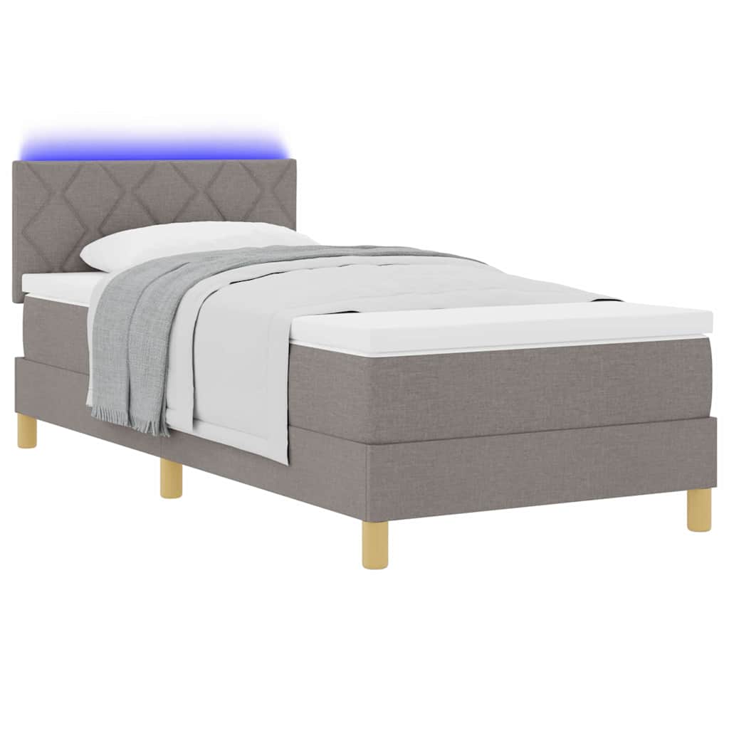 LED Box Spring Bed med hovedgærde Gråbrun 100 x 200 cm Stof