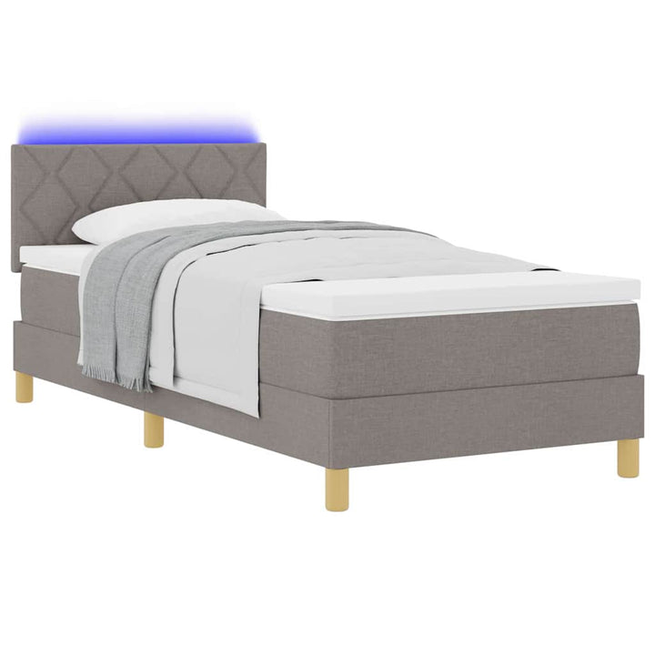 LED Box Spring Bed med hovedgærde Gråbrun 100 x 200 cm Stof