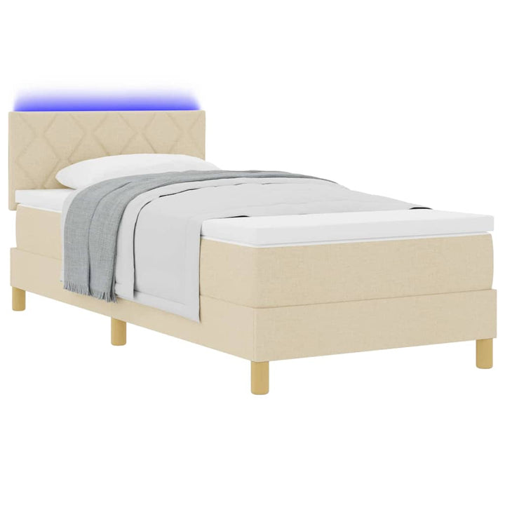 LED Box Spring Bed med pude Creme 100 x 200 cm Stof