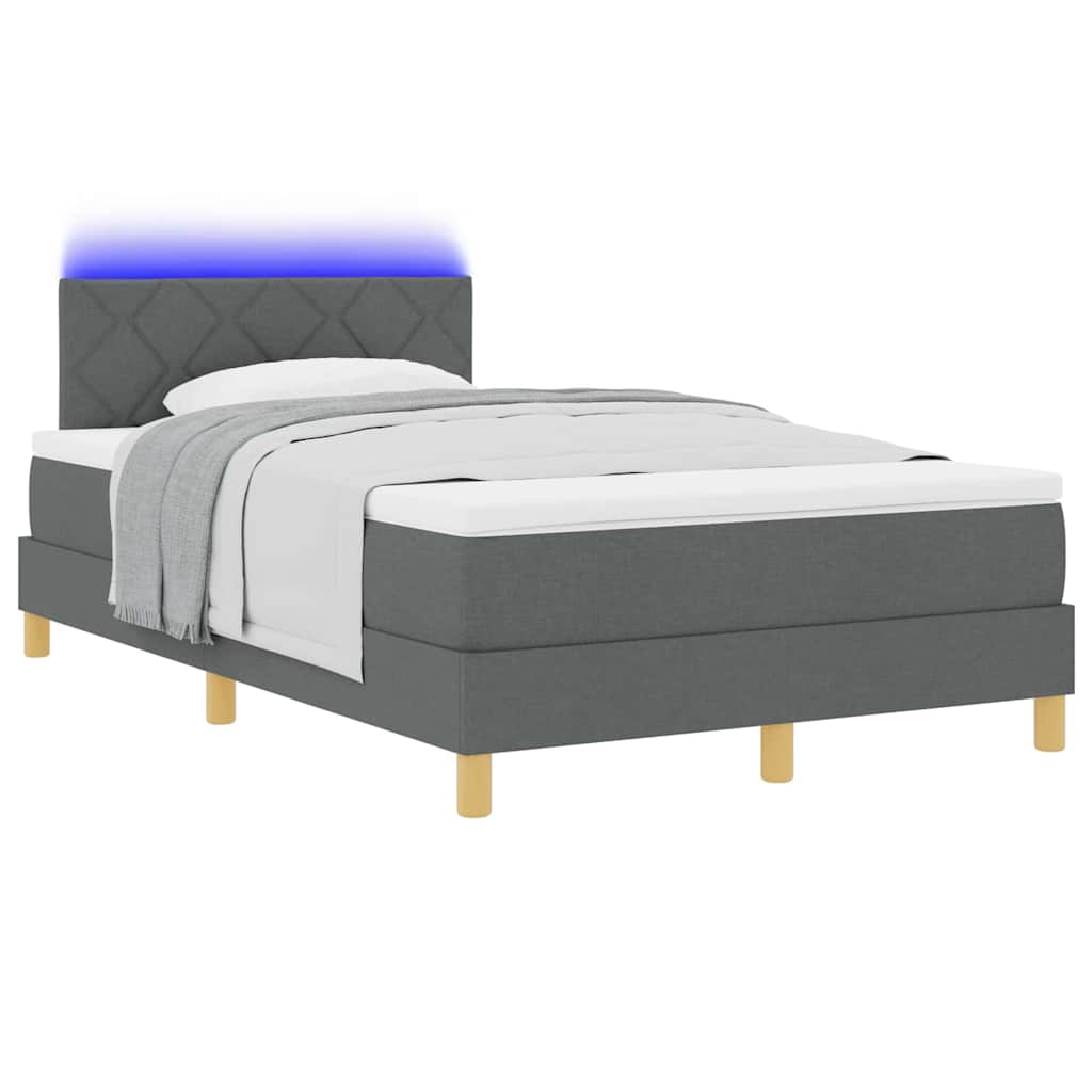 LED Box Spring Bed med hovedgærde Mørkegrå 120 x 190 cm Stof