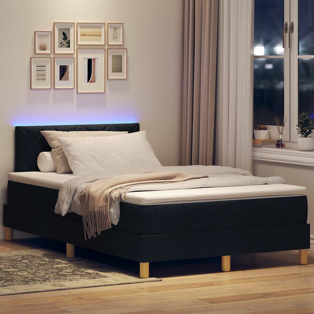 LED Box Spring Bed med pude Sort 120 x 190 cm Stof