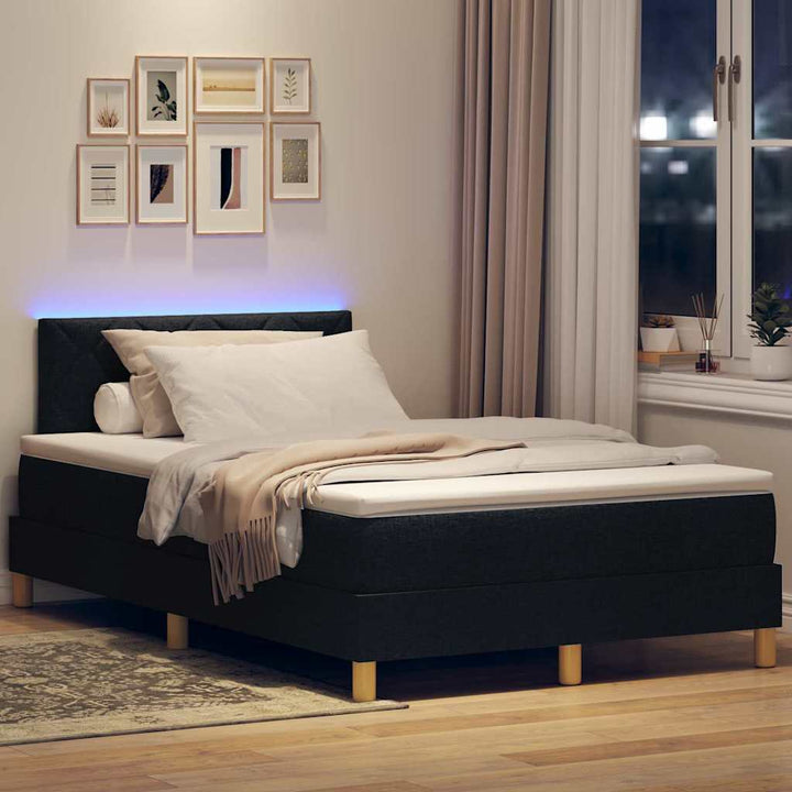LED Box Spring Bed med pude Sort 120 x 190 cm Stof