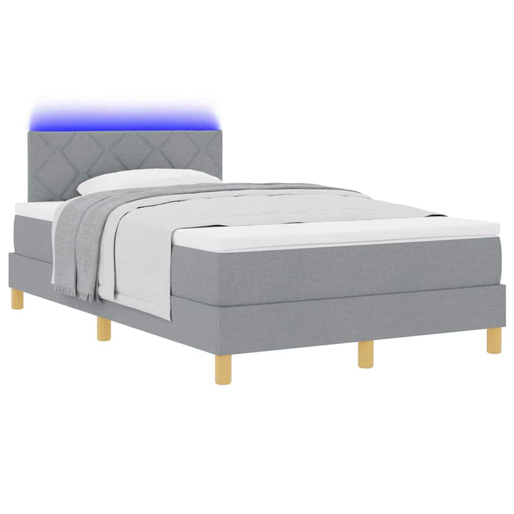 LED Box Spring Bed med pude Lysegrå 120 x 200 cm Stof