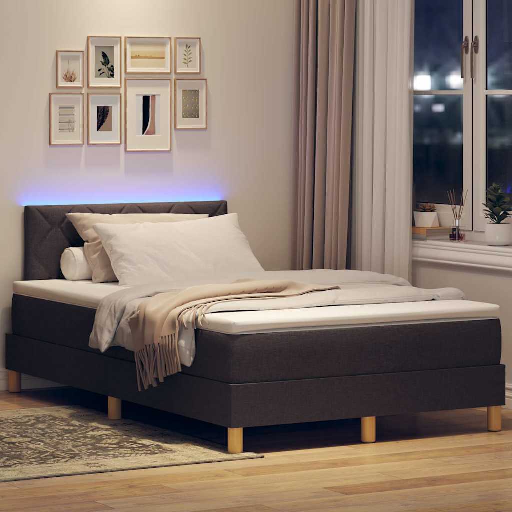 LED Box Spring Bed med hovedgærde Mørk Brun 120 x 200 cm Stof