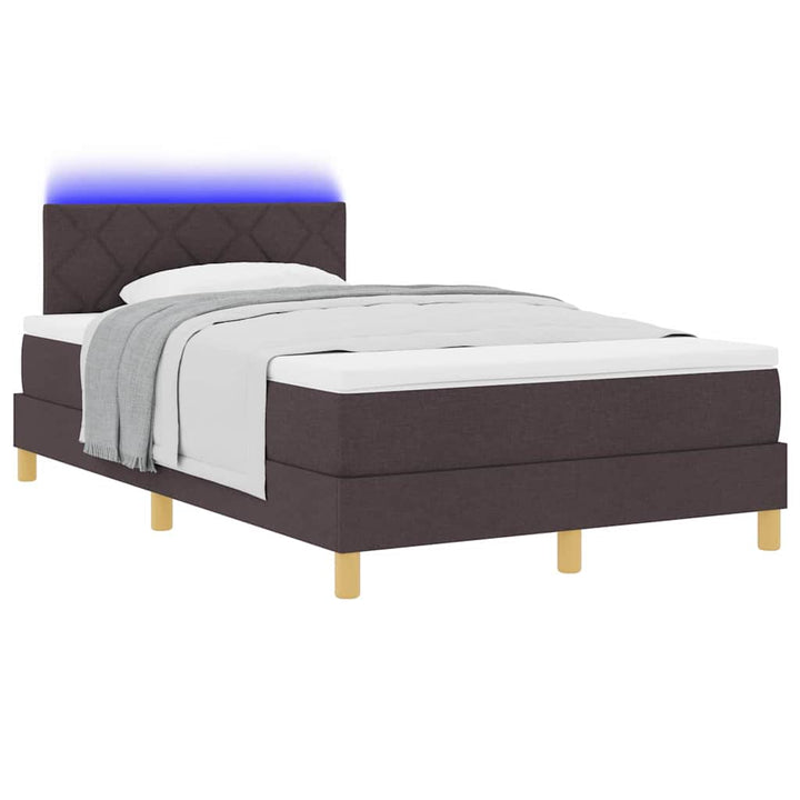 LED Box Spring Bed med hovedgærde Mørk Brun 120 x 200 cm Stof