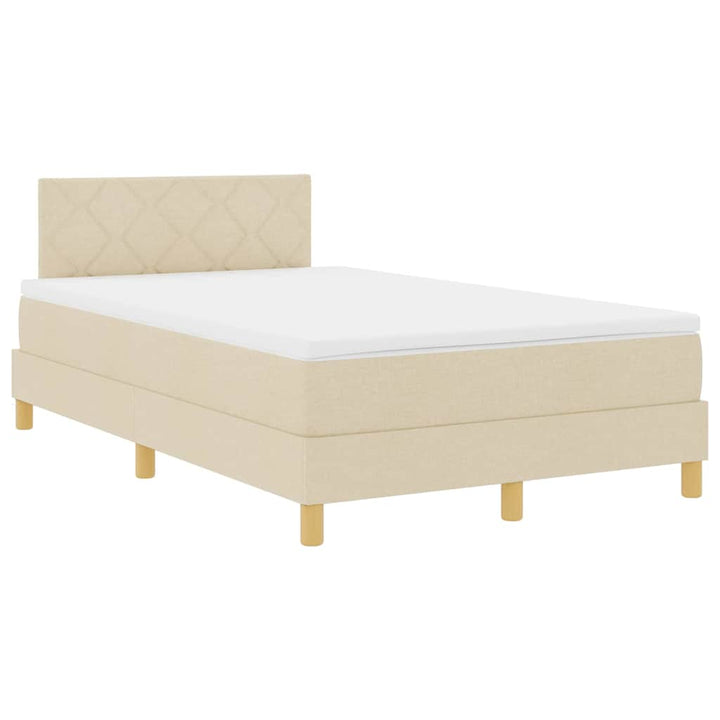 LED Box Spring Bed med LED-lysstrimler Creme 120 x 200 cm Stof
